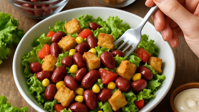 Готовим вкусные салаты с фасолью и сухариками