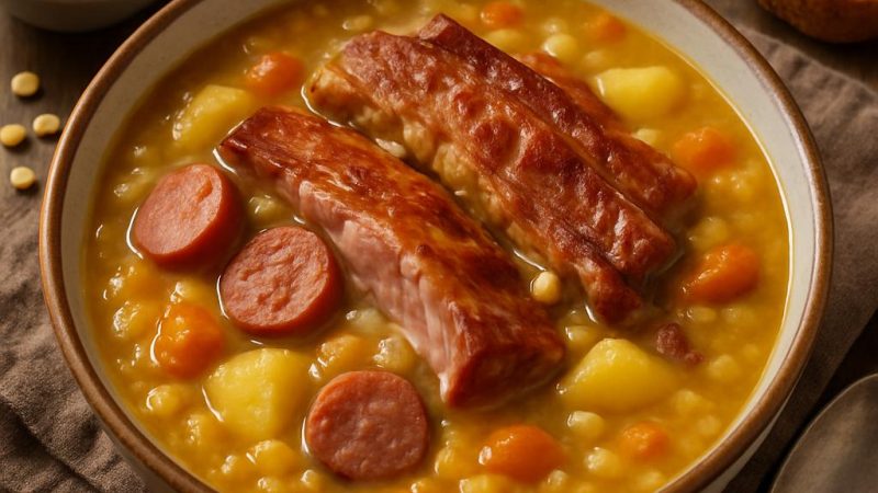 Сытный гороховый суп с копченостями