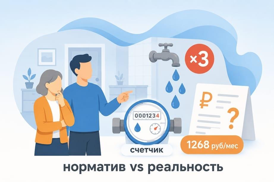 Среднемесячное потребление воды на человека в месяц без счетчика: норматив 2026, коэффициент 3, расчет платы